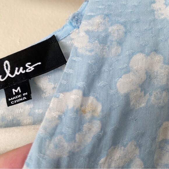 Lulus | Garden Explorer Floral Printed Mini Dress Baby Blue White Medium - Picture 3 of 6